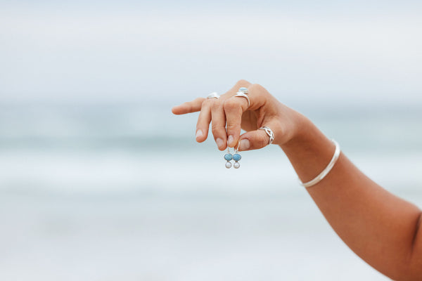 Goddess Larimar and Pearl Earrings