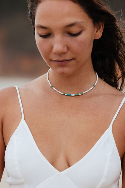 Seaside Pearl and Turquoise Necklace