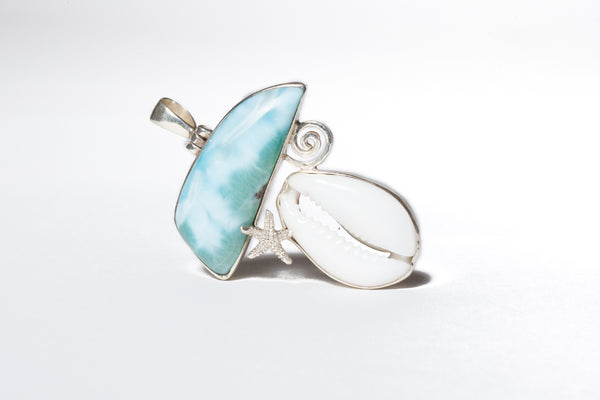 Atlantis Cowrie Larimar Pendant