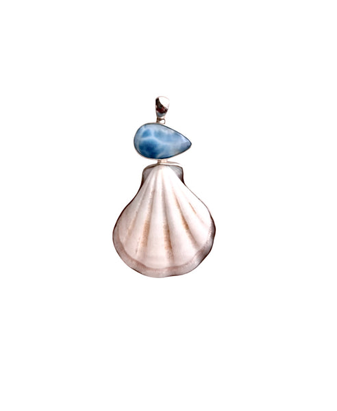 Ocean Lover Larimar and Shell Pendant