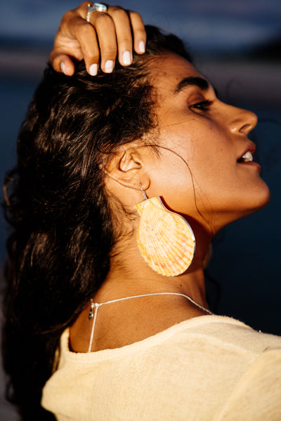 Orange Sunrise Seashell Earrings
