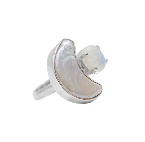 Charlie Moon Pearl and Rainbow Moonstone Ring