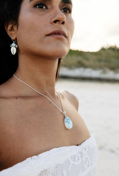 Atlantis Larimar & Cowrie Earrings