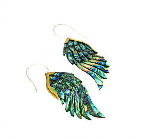 Osprey Odyssey Abalone Wing Earrings Brass
