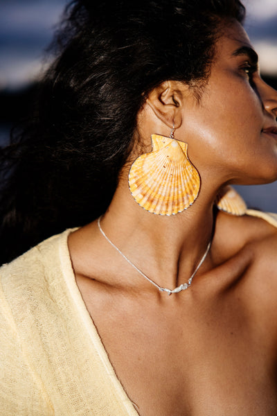 Orange Sunrise Seashell Earrings