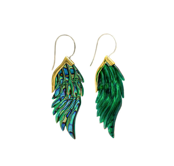 Osprey Odyssey Abalone Wing Earrings Brass