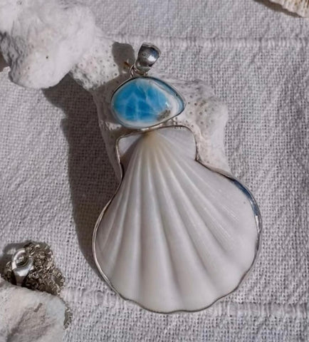 Aphrodite Larimar and Seashell Pendant