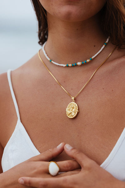 Seaside Pearl and Turquoise Necklace