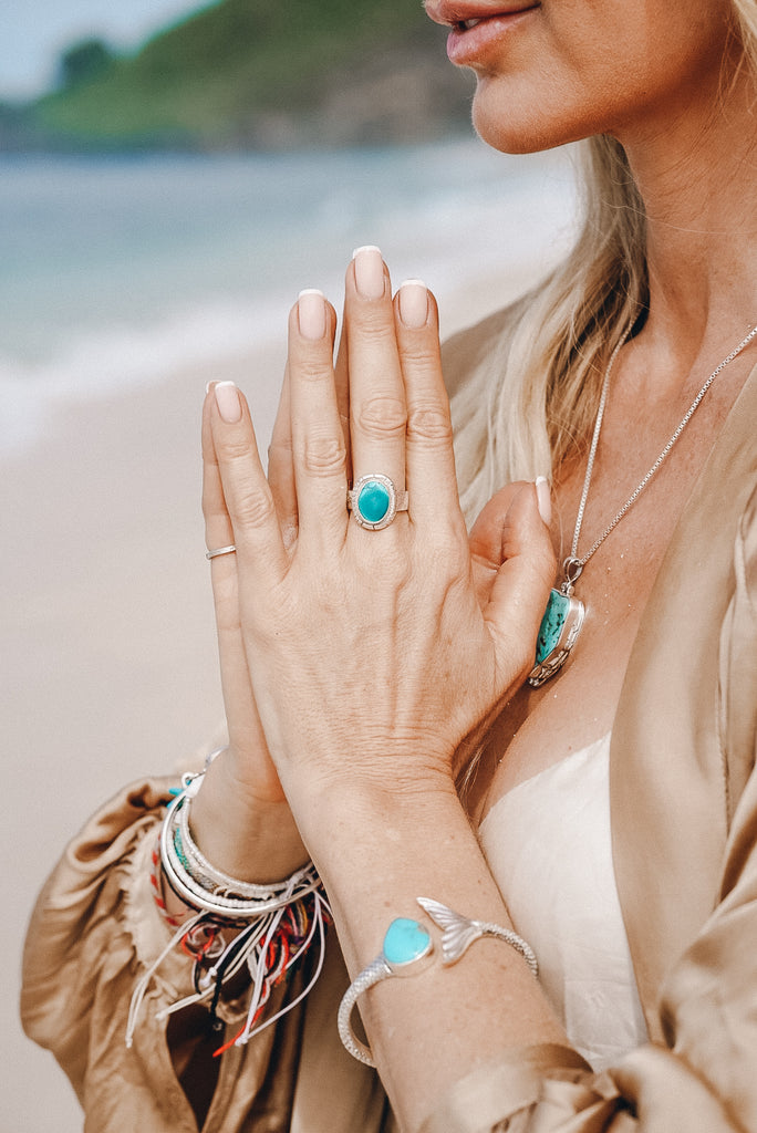 Native american woman turquoise ring