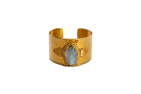 Goddess Athena Aqua Aura Cuff 18 Karat Gold Display