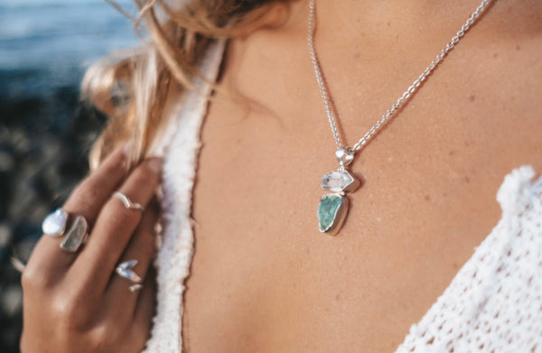 Hina Power Pendant with Aqua Marine & Herkimer Diamond