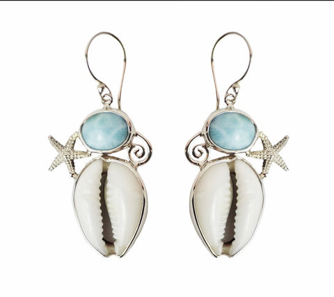 Atlantis Larimar & Cowrie Earrings
